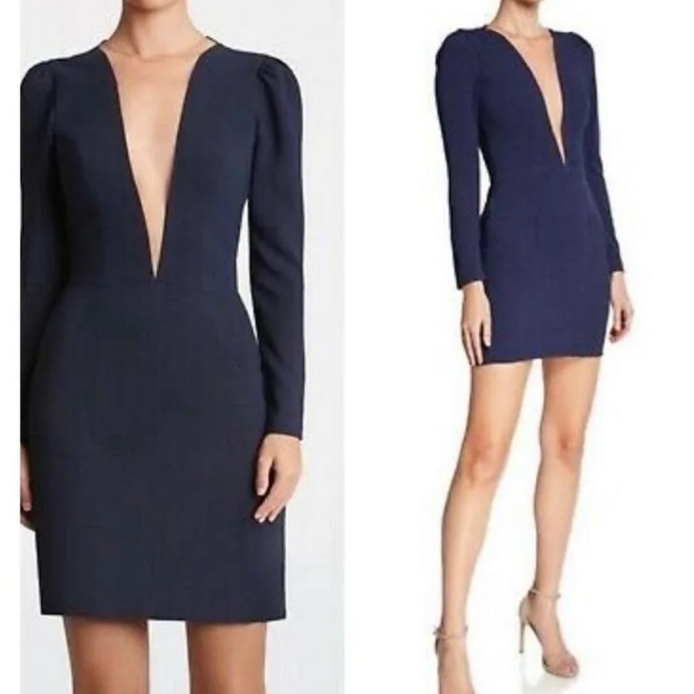 Dress the population Royal Navy blue long sleeve mini cocktail party dress